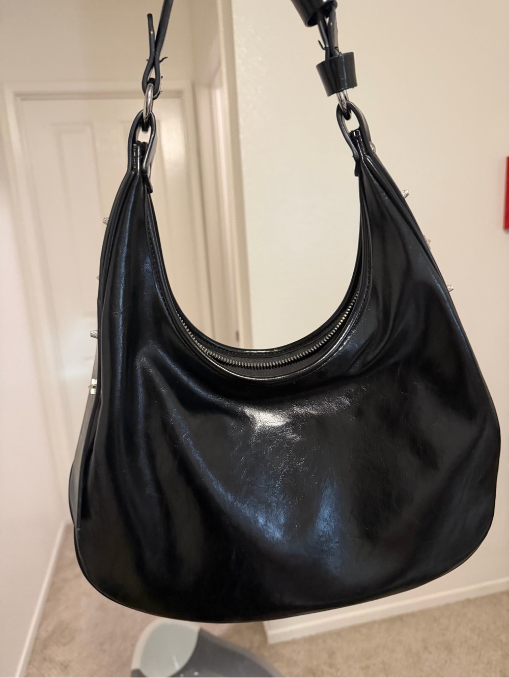 Forever 21 Black Shoulder Hobo Bag with Silver Accents